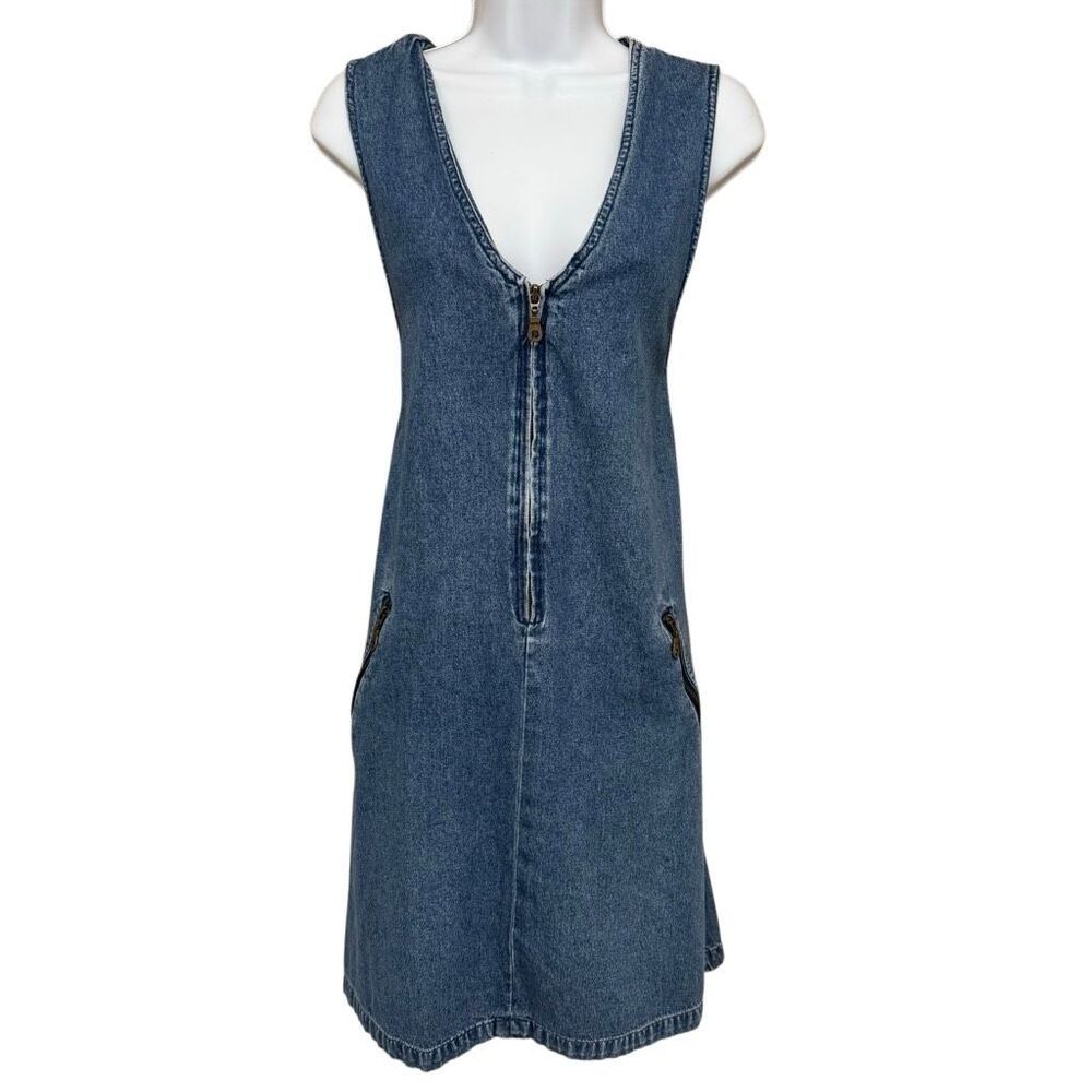 Vintage Y2K Laura Gayle Denim Zip Front Mini Dress Size M 100% Cotton
